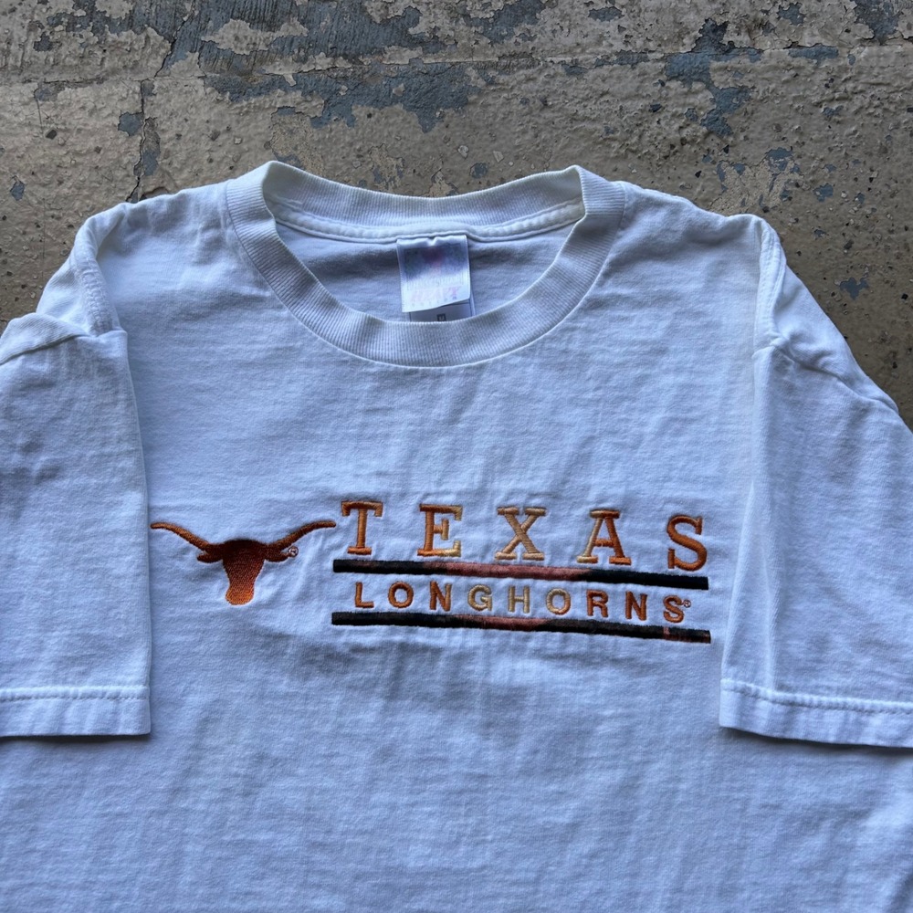 Vintage Fruit of the Loom Texas Longhorns Embroidered T-Shirt White Mens M 90s